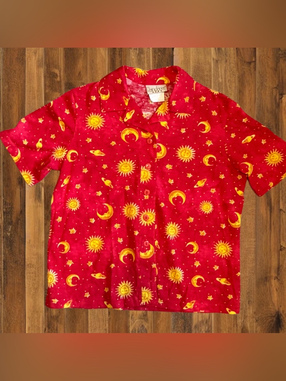 Vintage 90s Raindance Boys Medium Celestial Sun Moon Stars Button Up Shirt